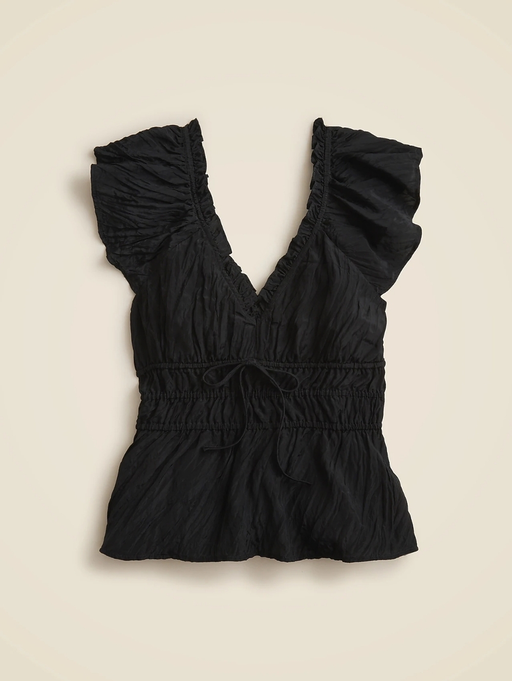J. Crew Black Ruffle Sleeve V-Neck Blouse